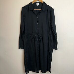 J.Crew Womens Medium Drawstring Long Sleeve Cover Up Shirt Dress Black Bohemian